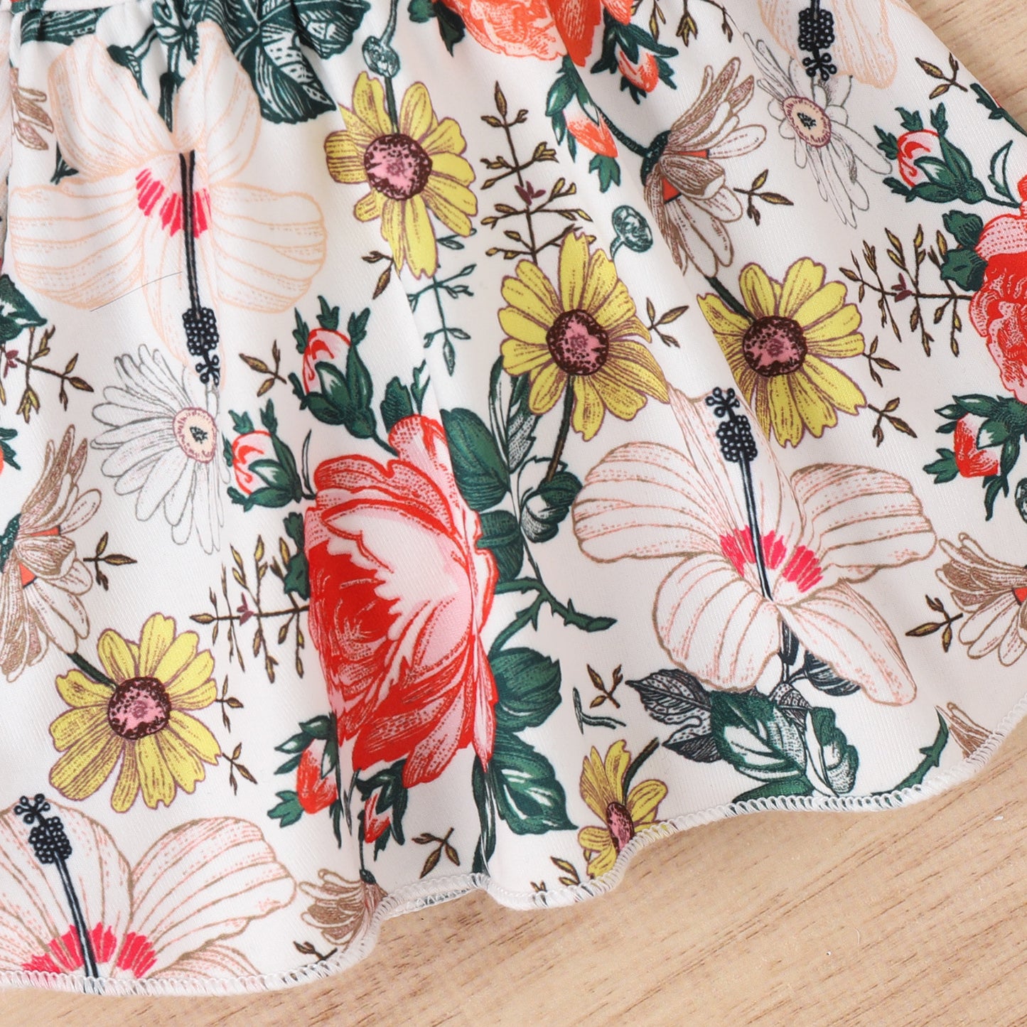 European And American Suspenders Cotton Open Crotch Bottom-covering Rompers Flower Printed Trousers With Headdress Set