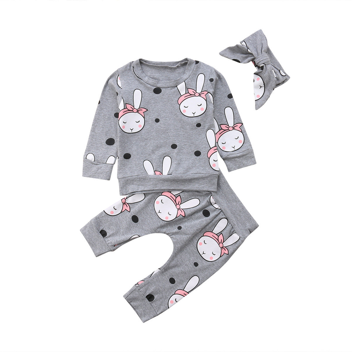 Children's Set Rabbit Doll Set Long Sleeve Bunny Doll Set Three-piece Set With Bandana