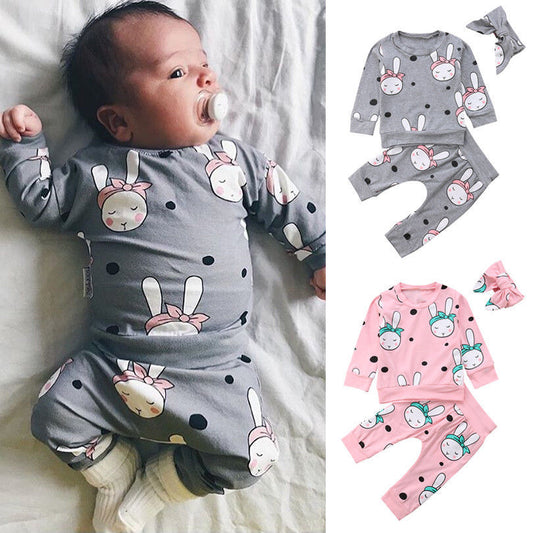 Children's Set Rabbit Doll Set Long Sleeve Bunny Doll Set Three-piece Set With Bandana