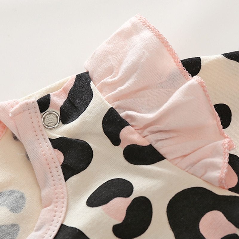 Hairband leopard print cute flying sleeve girls suit