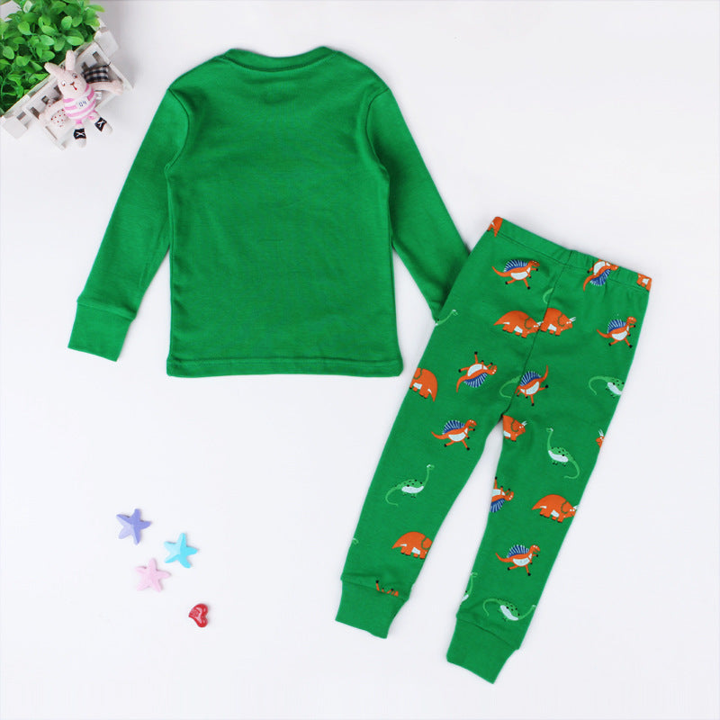 Long-sleeved Cartoon Dinosaur Print Pajamas Two-piece Suit