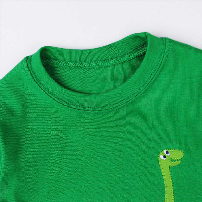 Long-sleeved Cartoon Dinosaur Print Pajamas Two-piece Suit