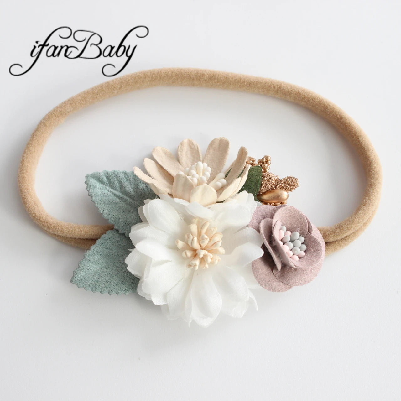 Fashion kids girl nylon flower headband accessories leather flower headwear Florals skinny elastic headband