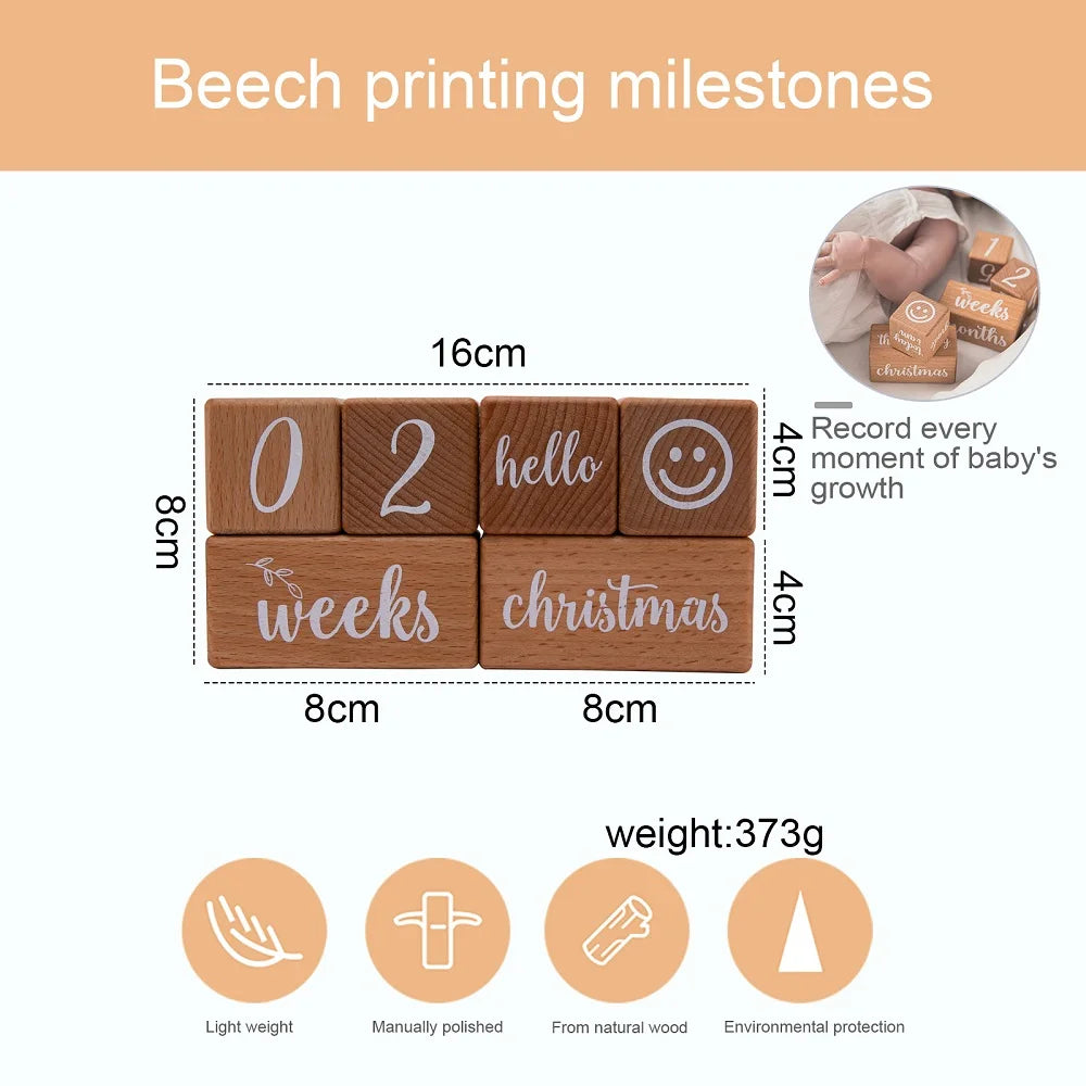 1set Baby Milestone Wooden Block Baby Photography Milestone Memorial Monthly Newborn Commemorative Card Number Photo Accessories