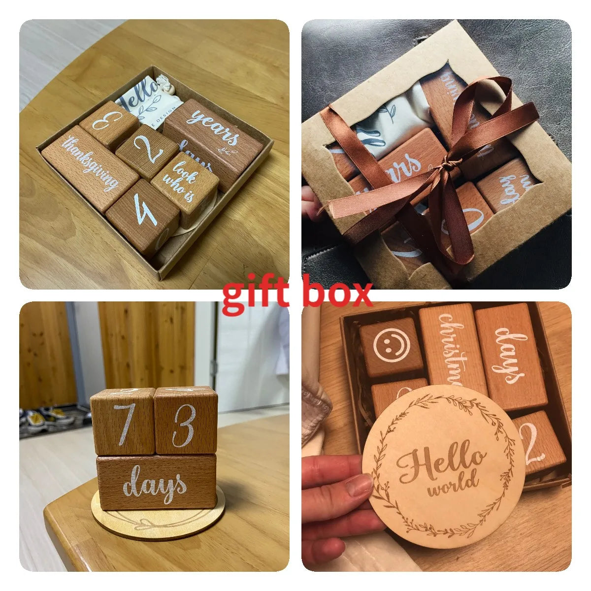 1Set Baby Milestone Cards Wooden Block With Box Commemorate Baby Birth Photography Prop Block Newborn Photography Props Set