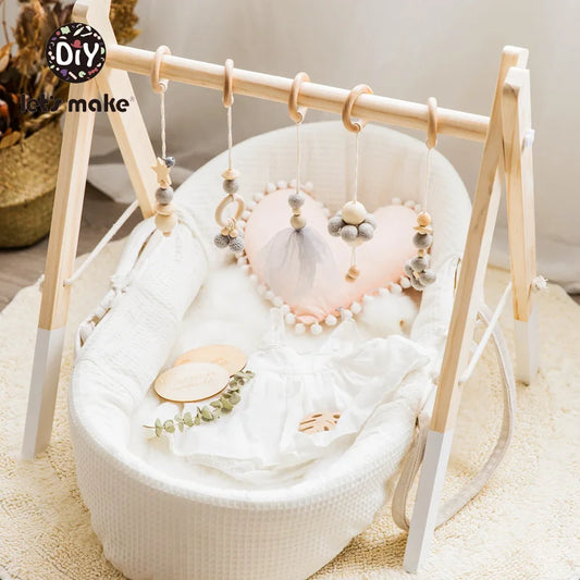 1set Wooden Baby Play Gym Animals Pendant  BPA Free Food Grade Wooden Teether Toys Interactive Baby Birth Gift Wooden Blank Toys