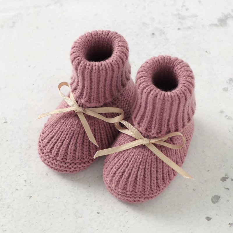 Baby Shoes + Gloves Set Knit Newborn Girls Boys Boots Mitten Fashion Butterfly-knot Toddler Infant Slip-On Bed Shoes Hand Made