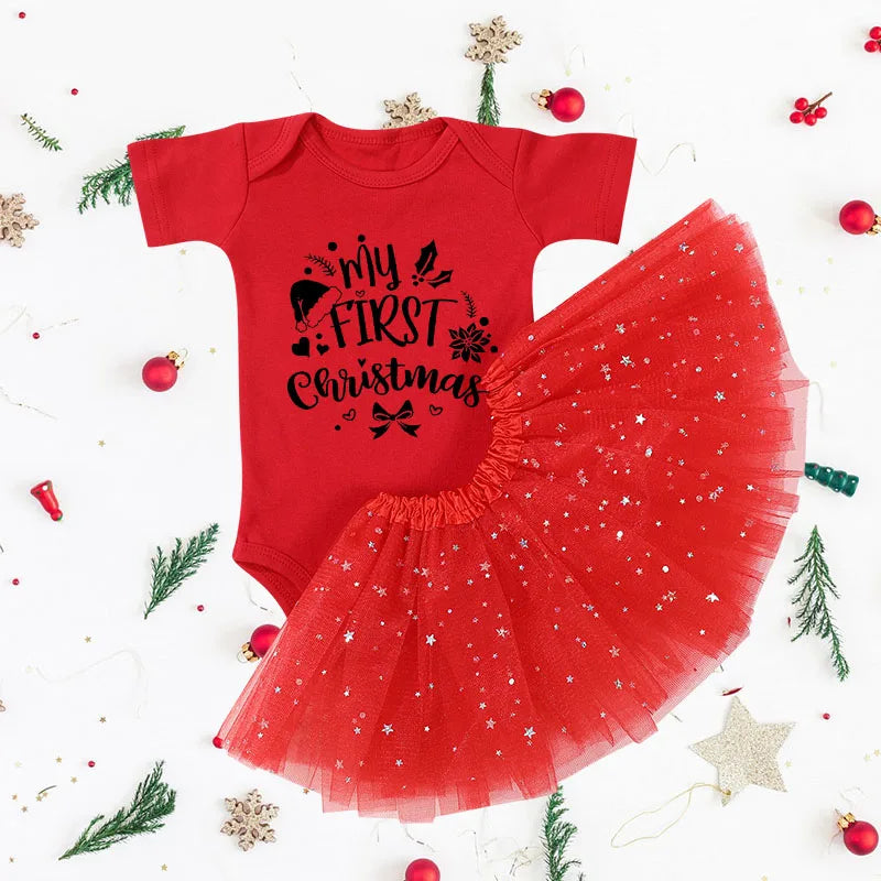 My First Christmas Baby Girl Clothes Set Dress Toddler Newborn Baby1st Christmas New Year Gown Outfits Infant Xmas Clothing