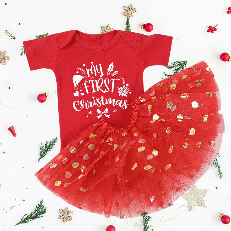 My First Christmas Baby Girl Clothes Set Dress Toddler Newborn Baby1st Christmas New Year Gown Outfits Infant Xmas Clothing