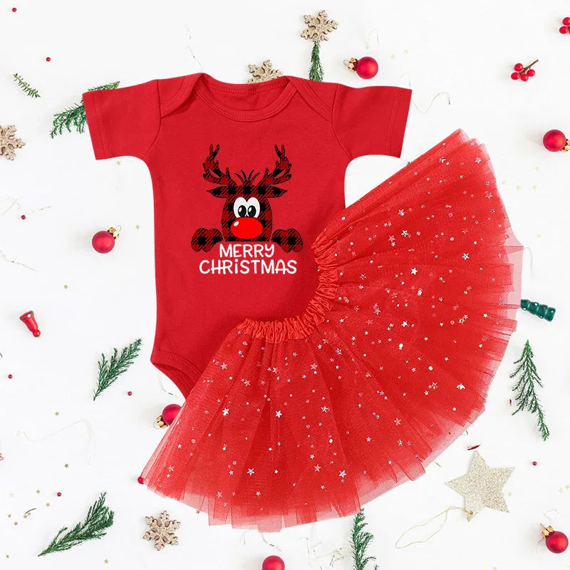 My First Christmas Baby Girl Clothes Set Dress Toddler Newborn Baby1st Christmas New Year Gown Outfits Infant Xmas Clothing