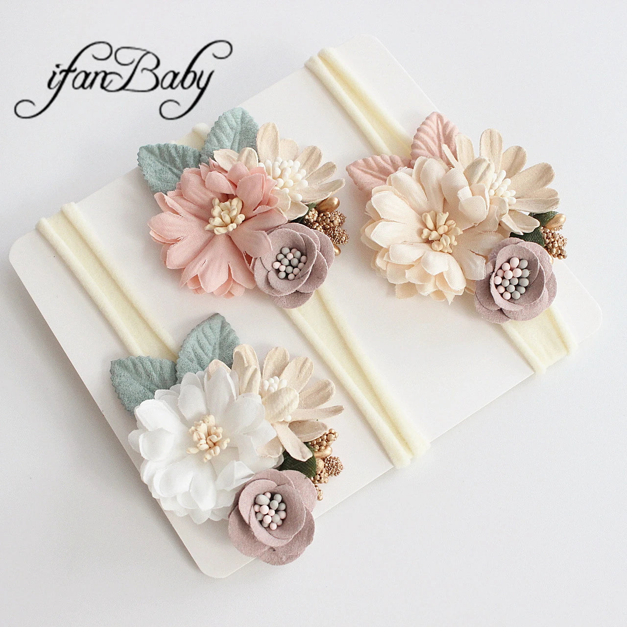 Fashion kids girl nylon flower headband accessories leather flower headwear Florals skinny elastic headband