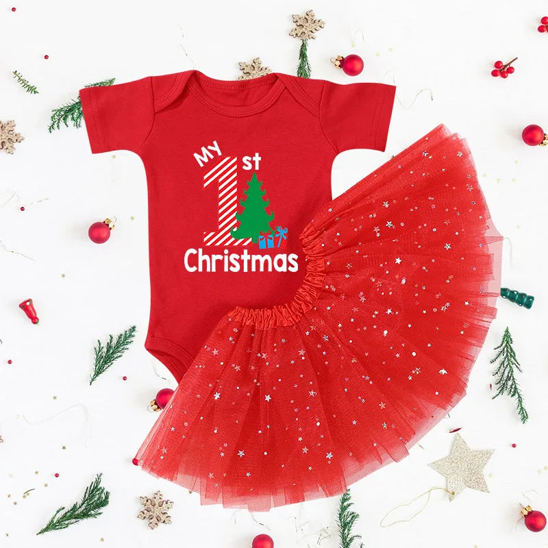 My First Christmas Baby Girl Clothes Set Dress Toddler Newborn Baby1st Christmas New Year Gown Outfits Infant Xmas Clothing