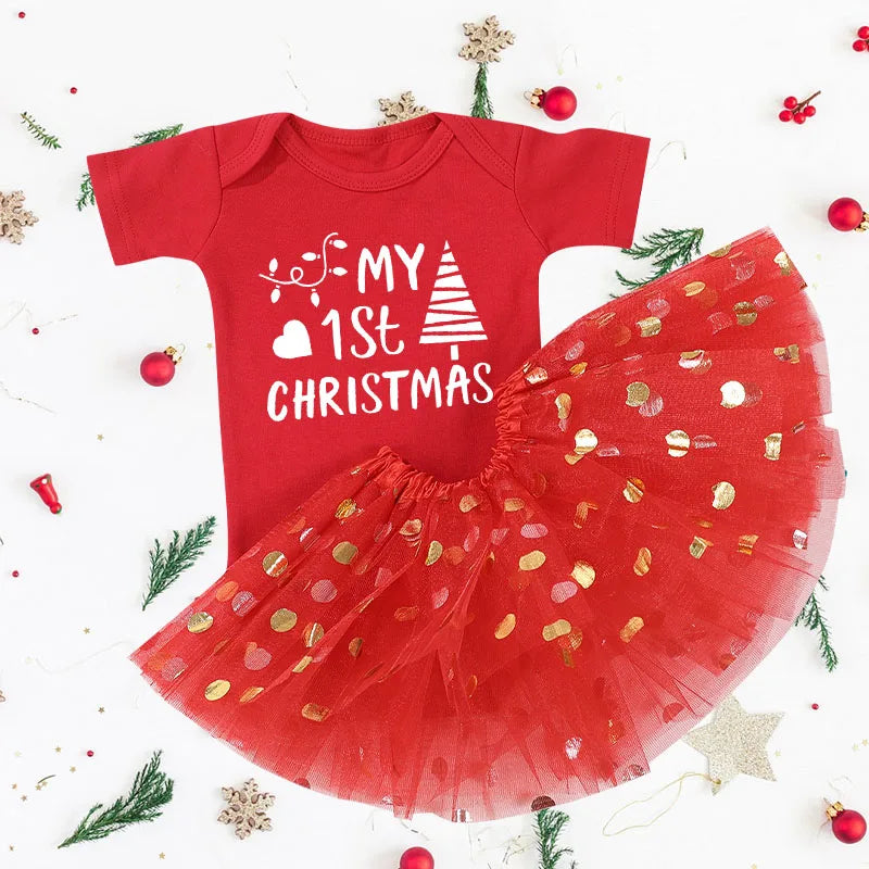 My First Christmas Baby Girl Clothes Set Dress Toddler Newborn Baby1st Christmas New Year Gown Outfits Infant Xmas Clothing