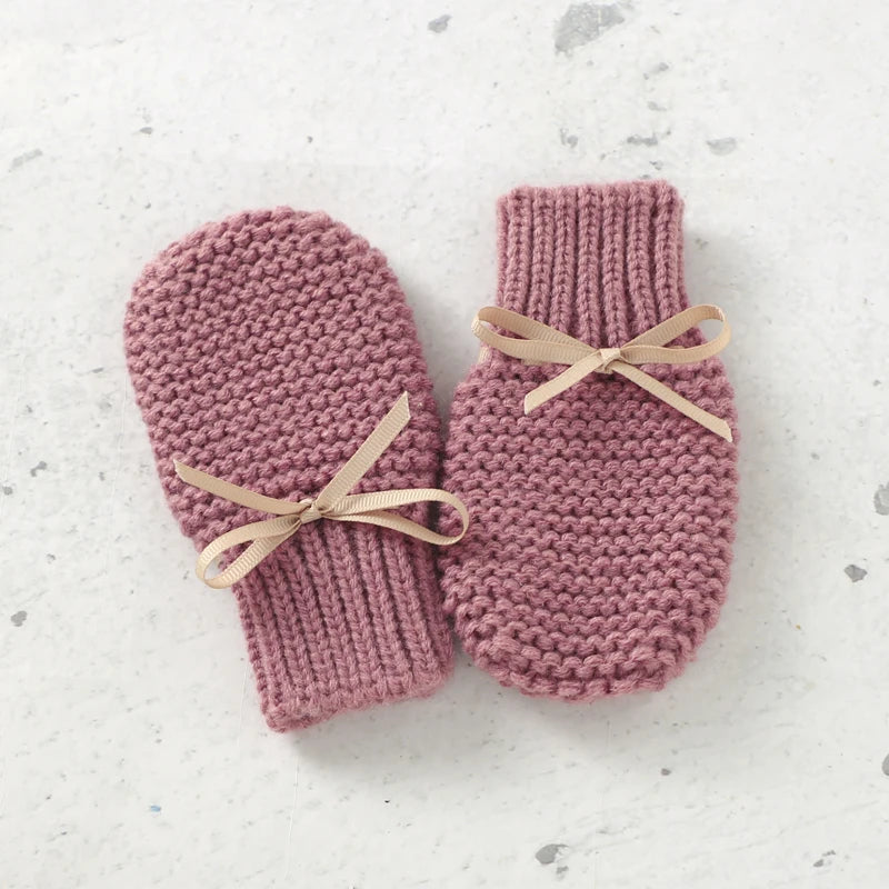 Baby Shoes + Gloves Set Knit Newborn Girls Boys Boots Mitten Fashion Butterfly-knot Toddler Infant Slip-On Bed Shoes Hand Made