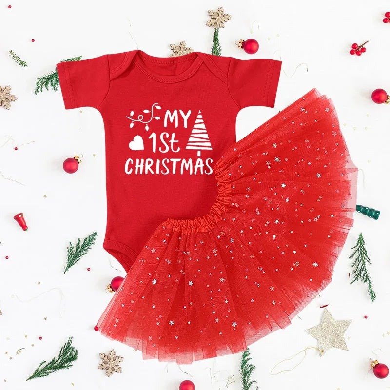 My First Christmas Baby Girl Clothes Set Dress Toddler Newborn Baby1st Christmas New Year Gown Outfits Infant Xmas Clothing