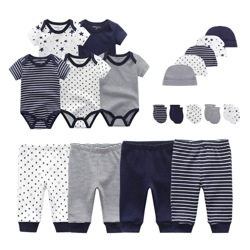 2023 Unisex Cotton New Born Baby Girl Clothes Sets Bodysuits+Pants+Hats+Gloves/Bibs Baby Boy Clothes Solid Color Cartoon Bebes