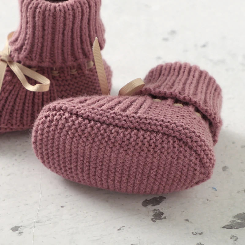 Baby Shoes + Gloves Set Knit Newborn Girls Boys Boots Mitten Fashion Butterfly-knot Toddler Infant Slip-On Bed Shoes Hand Made