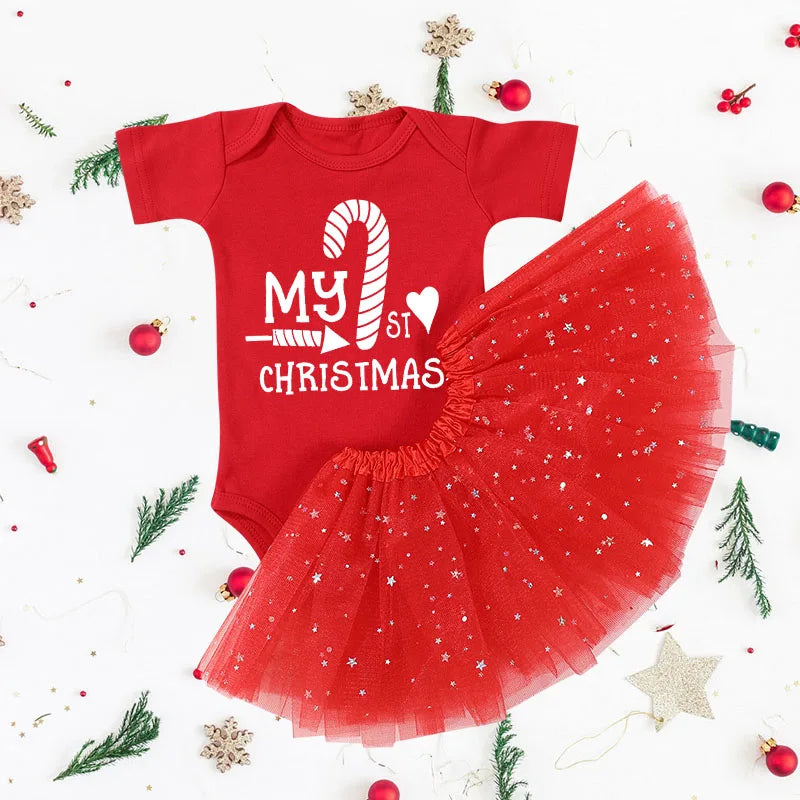 My First Christmas Baby Girl Clothes Set Dress Toddler Newborn Baby1st Christmas New Year Gown Outfits Infant Xmas Clothing