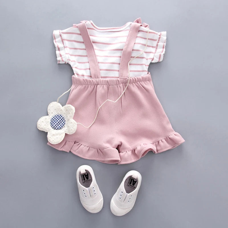 Infant Baby Girl Baby Summer Clothing Striped Top Strap Shorts Set for Newborn Baby Girls Clothes 1st Birthday Outfits Cool Sets