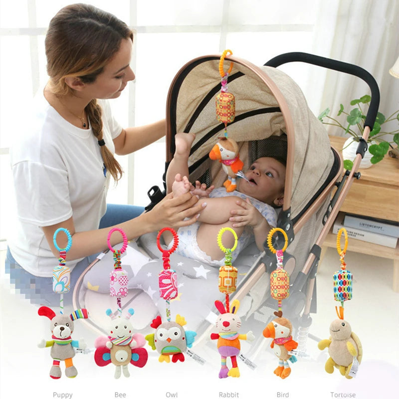 Baby Rattles Toys 0-12 Months Bed Stroller Infant Mobile Hanging Cartoon Newborn Puppy Bee Plush Toys Boys Girls погремушки