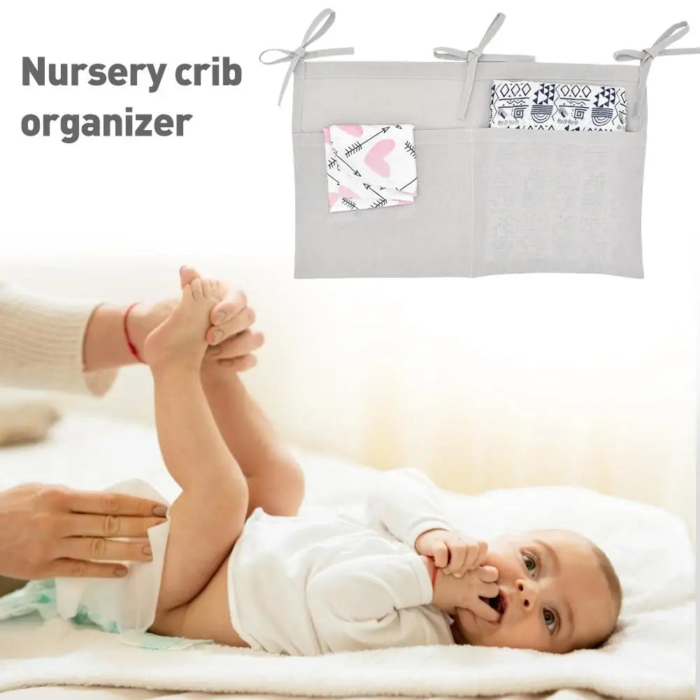 Baby Bed Hanging Storage Bags Cotton Newborn Crib Organizer Toy Diaper Pocket For Crib Bedding Set Accessories Nappy Store Bags