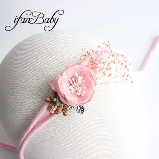 Fashion kids girl nylon flower headband accessories leather flower headwear Florals skinny elastic headband