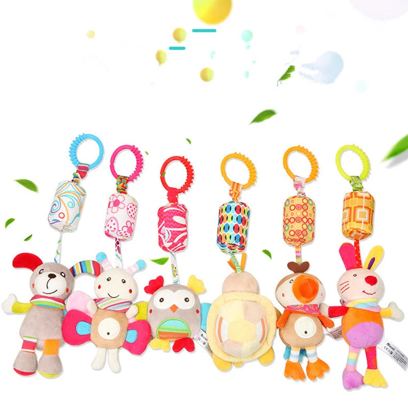 Baby Rattles Toys 0-12 Months Bed Stroller Infant Mobile Hanging Cartoon Newborn Puppy Bee Plush Toys Boys Girls погремушки