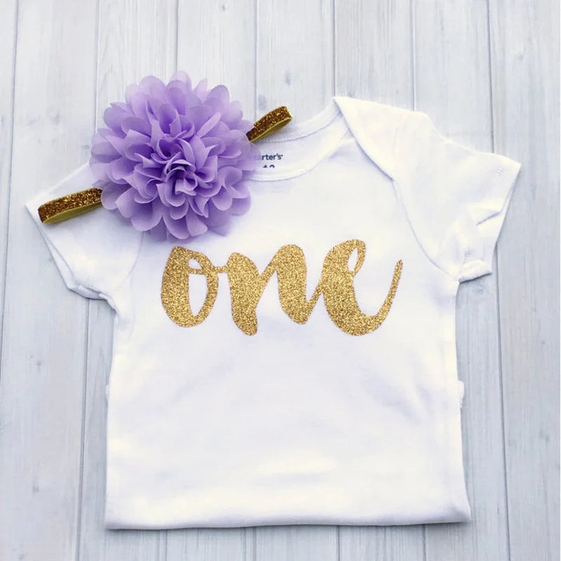 1 Year Baby Girl Tutu Outfit 1st First Birthday Party Outfits Toddler Infant Cake Smash Photo Props Flower Headband Set Bodysuit