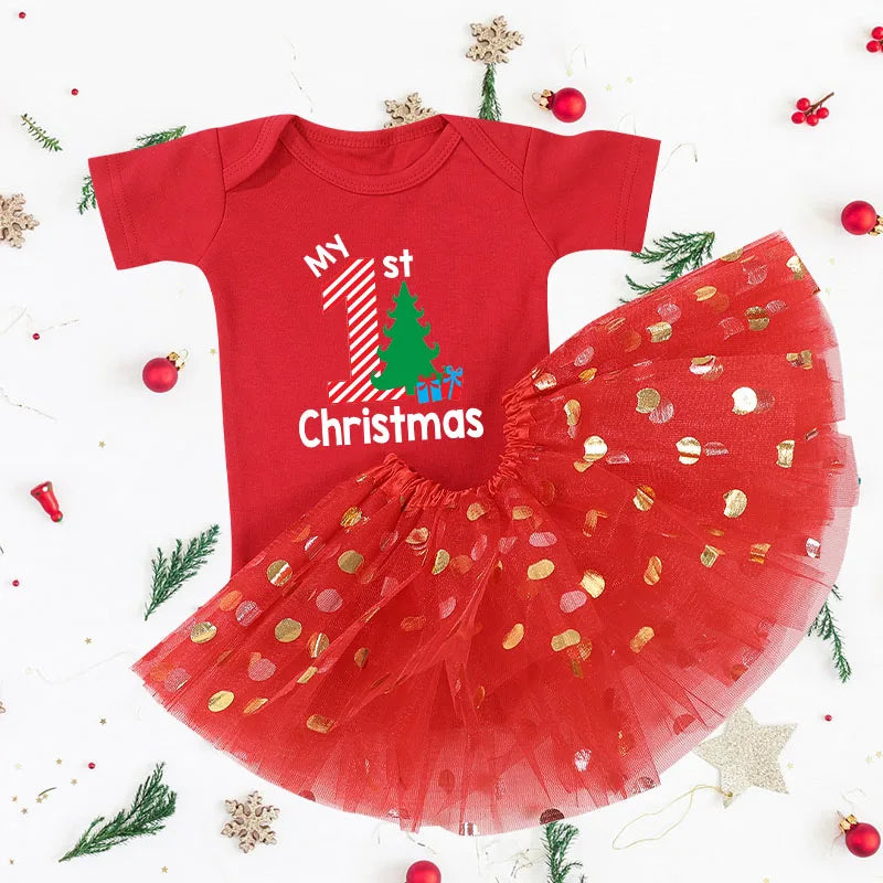 My First Christmas Baby Girl Clothes Set Dress Toddler Newborn Baby1st Christmas New Year Gown Outfits Infant Xmas Clothing