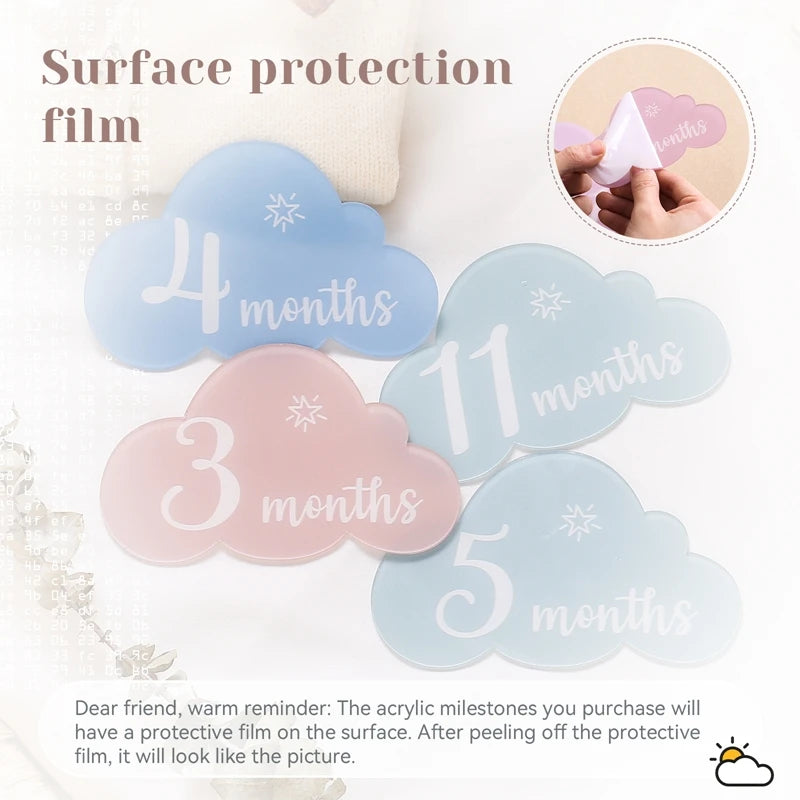 1Set Baby Acrylic Number Milestone Card For Newborn Cute Cloud Shape Photography Props Accessories Month Cards Sticker Baby Gift