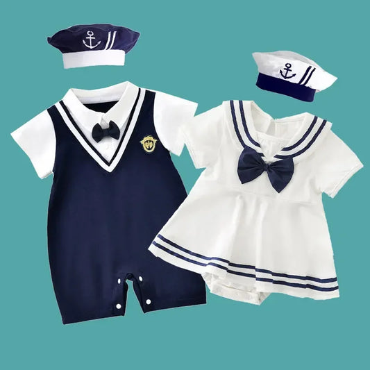 Sister and Brother Matching Boy Girl Sailor Costume Romper Navy Bodaysuit Toddler Girls Sailor Theme Dress Photoshoot Outfit