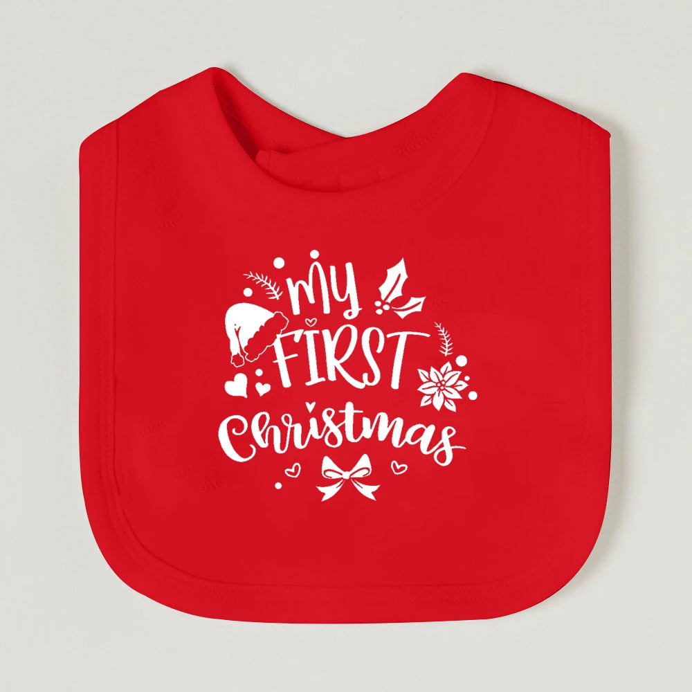 My First Christmas Baby Bib Bibs Christmas Vibes Newborn Red Cotton Saliva Towel Xmas Party Bib Holiday Shower Gift for Infant