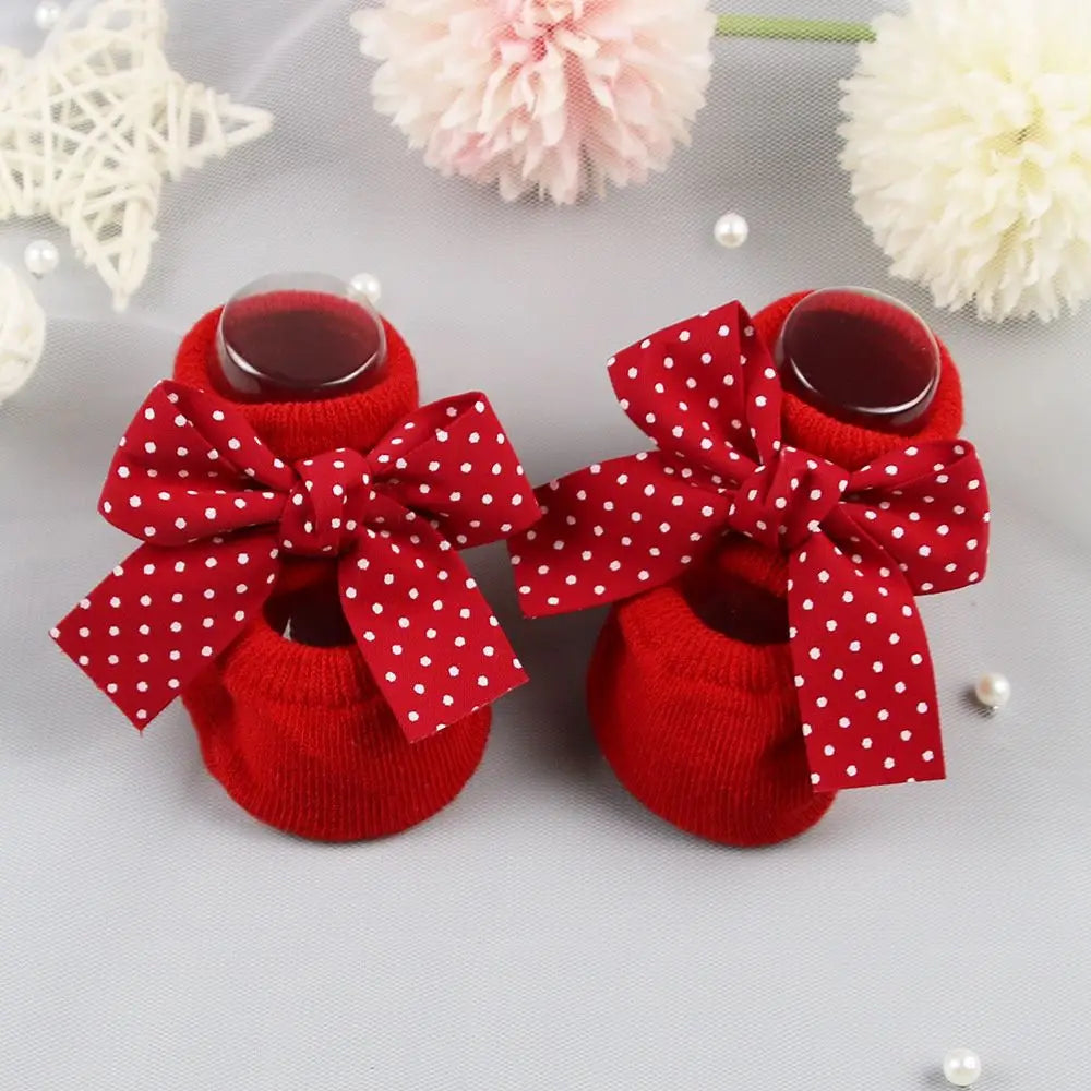 Gift Cotton Heart Red Bow Headband Infant Anti Slip Socks Newborn Baby Girl Socks Socks Headband Set Toddler Floor Socks