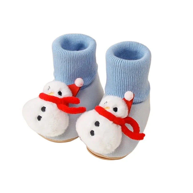 Baby Cute Christmas Socks Shoes Plush Santa/Reindeer/Snowman/Christmas Tree Non-Slip Soft Sole First Walking Shoes