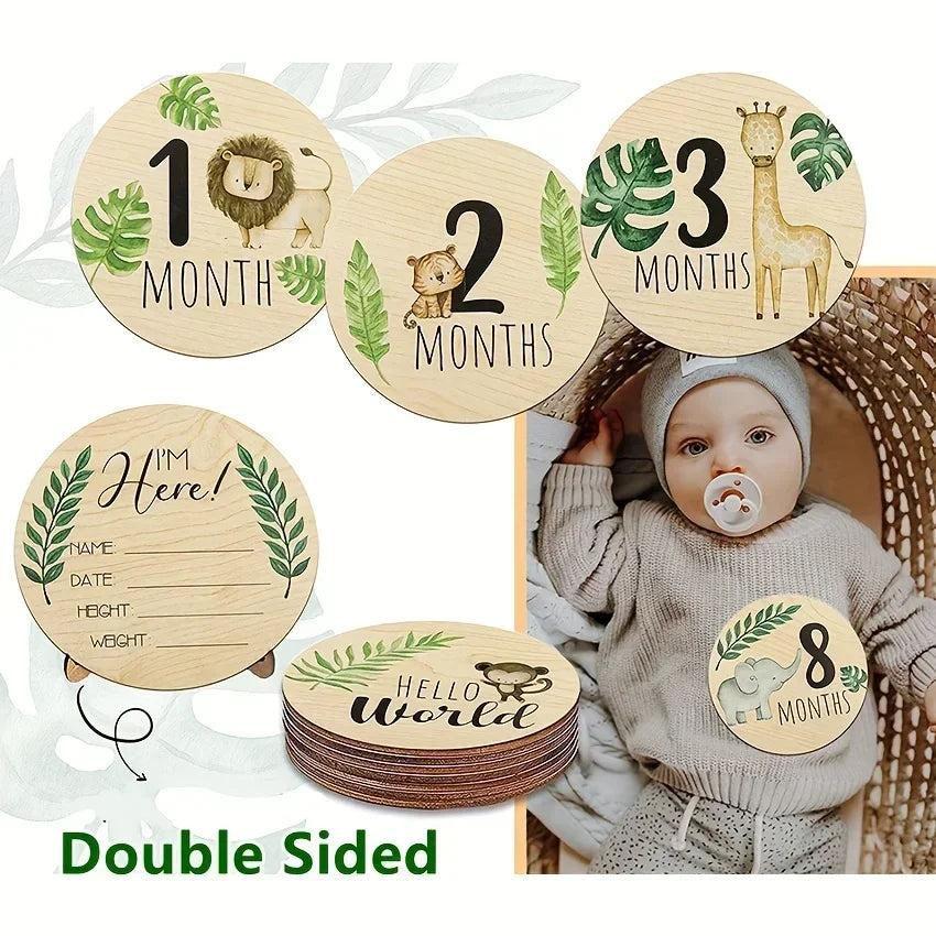 7PCS Cute Baby Wooden Monthly Milestone Cards With Announcement Sign Pregnancy Newborn Shower Gifts For Boys Girls Photography