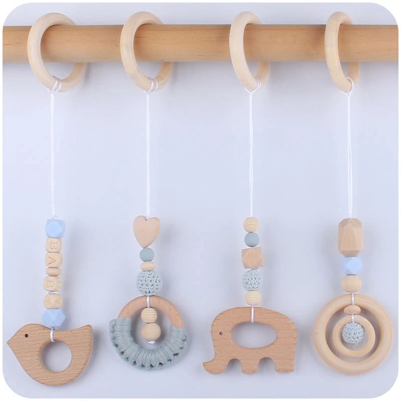 1 Set Baby Play Gym Frame Hanging Toys Crib Stroller Mobile Rattle Wooden Rattle Toys for Newborn Fitness Rack Educational Toy