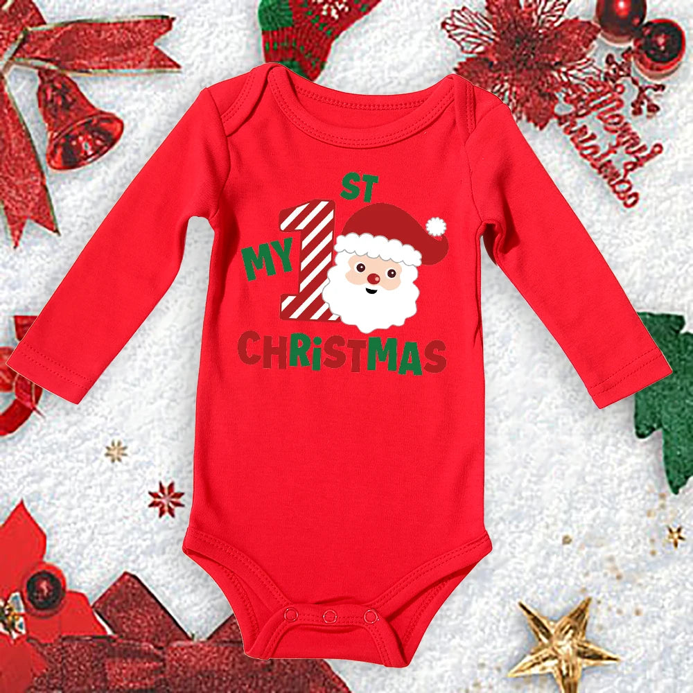 My First Christmas New Born Baby Bodysuits Clothes Ropa Toddler Girl Red Long Short Romper Jumpsuit Outfit Christmas Gifts