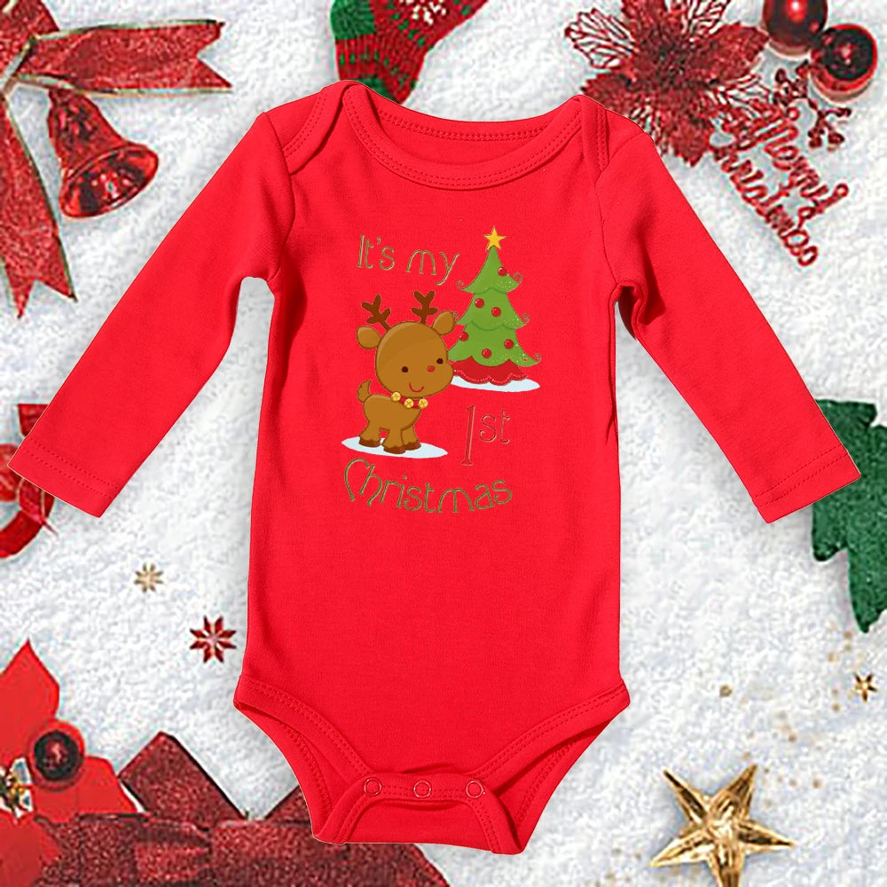 My First Christmas New Born Baby Bodysuits Clothes Ropa Toddler Girl Red Long Short Romper Jumpsuit Outfit Christmas Gifts