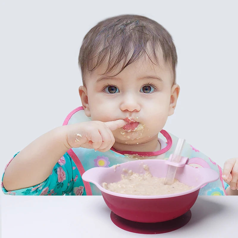 1pcs Baby Feeding Bowl Set With Straw Lid Portable Snack Container Silicone Suction Cup Children's Tableware Bpa Free Baby Stuff