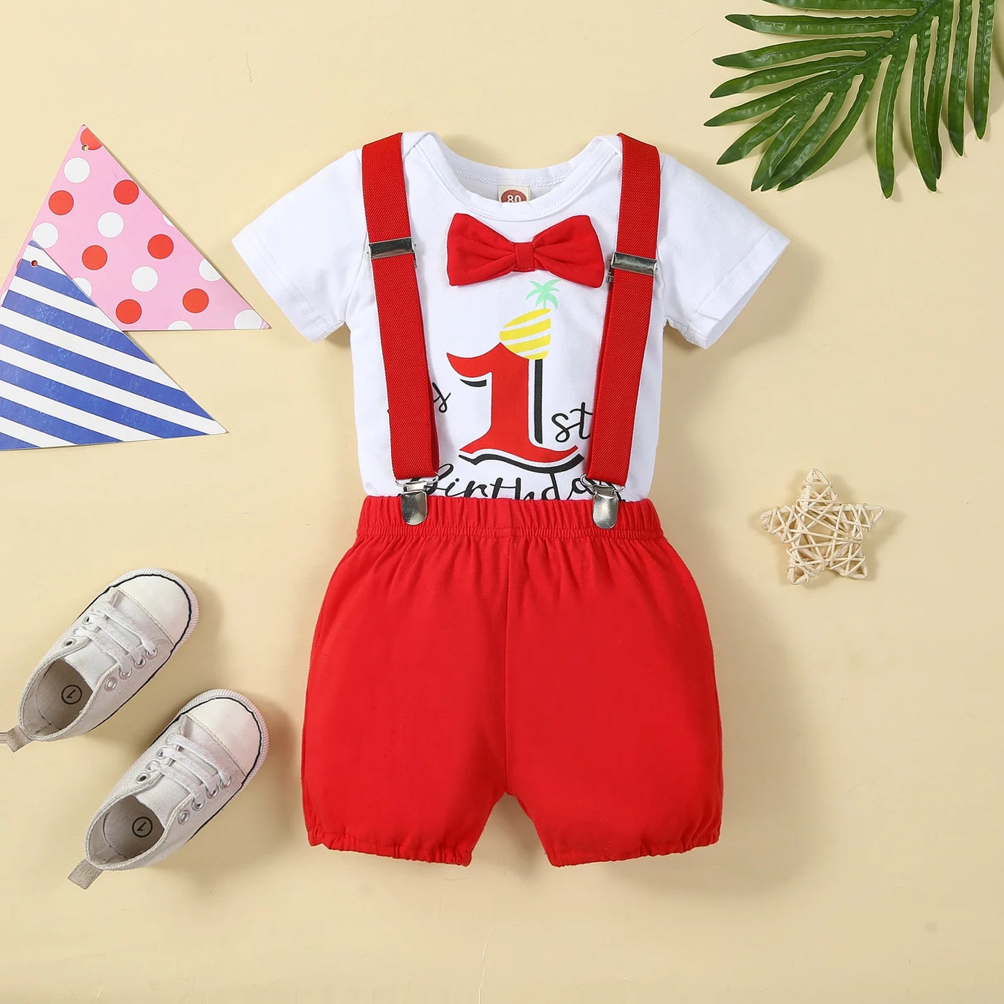 Baby Boy Clothes Set First Birthday Suspender Blue Short White Romper Newborn Infant Baby Mash Cake Outfit Photograph Attire