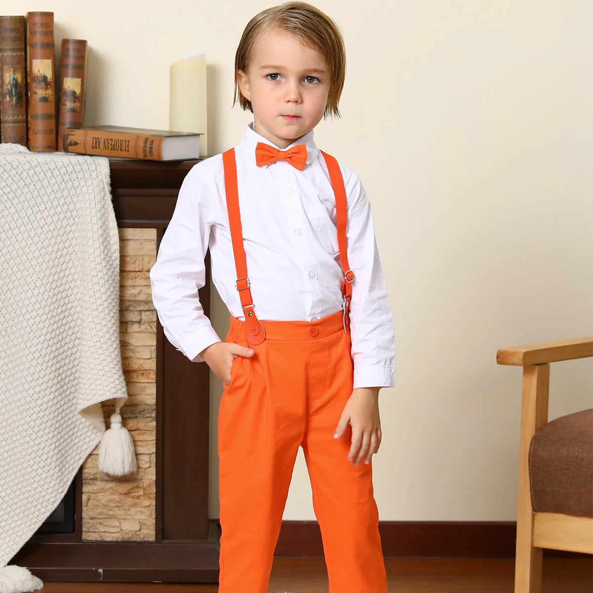 Baby Boy Halloween Outfit Set Suit for Kids Clothes Toddler Party Gift Infant Suspender Orange Formal Winter Photography Costume