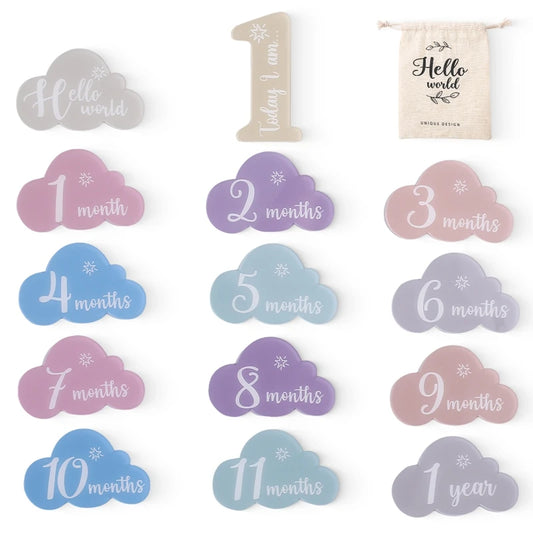 1Set Baby Acrylic Number Milestone Card For Newborn Cute Cloud Shape Photography Props Accessories Month Cards Sticker Baby Gift