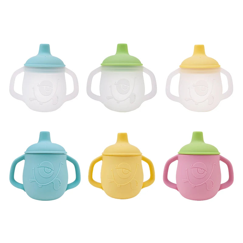 Baby Learning Drinking Cup with Double Handle Flip Lid BPA Free Leakproof Infants Water Cups Bottle with Lid Cute Duckbill Cup