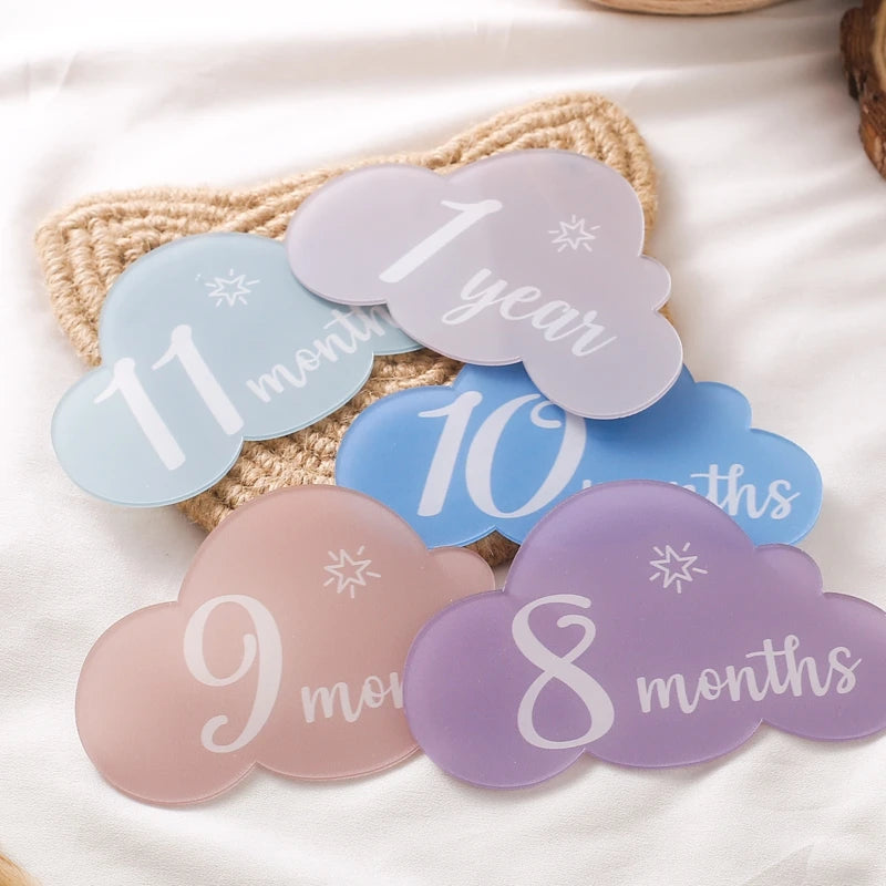 1Set Baby Acrylic Number Milestone Card For Newborn Cute Cloud Shape Photography Props Accessories Month Cards Sticker Baby Gift