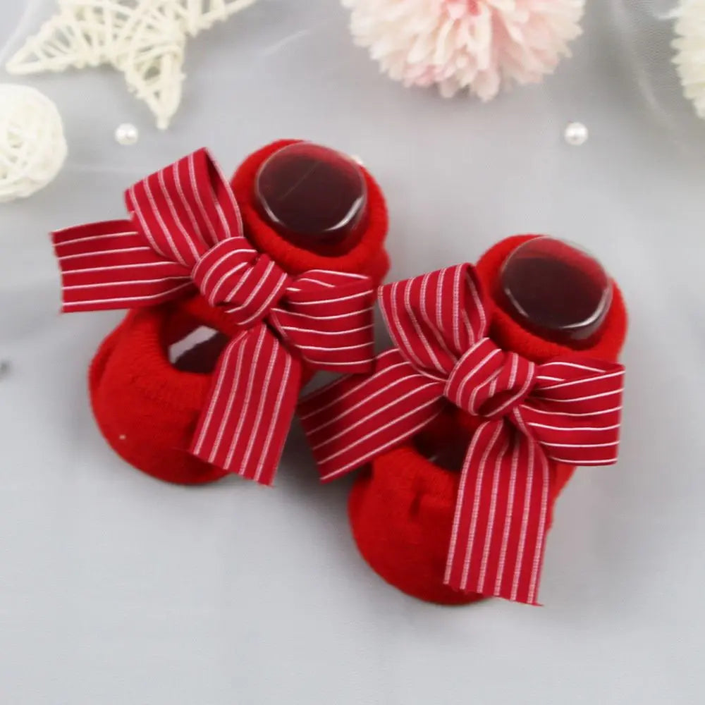 Gift Cotton Heart Red Bow Headband Infant Anti Slip Socks Newborn Baby Girl Socks Socks Headband Set Toddler Floor Socks