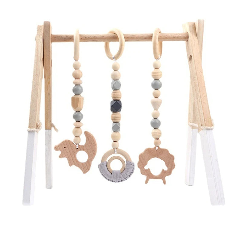 1 Set Baby Play Gym Frame Hanging Toys Crib Stroller Mobile Rattle Wooden Rattle Toys for Newborn Fitness Rack Educational Toy