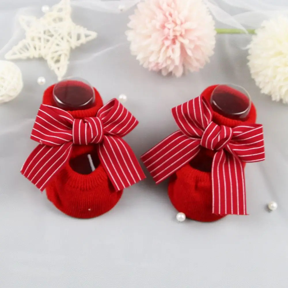 Gift Cotton Heart Red Bow Headband Infant Anti Slip Socks Newborn Baby Girl Socks Socks Headband Set Toddler Floor Socks