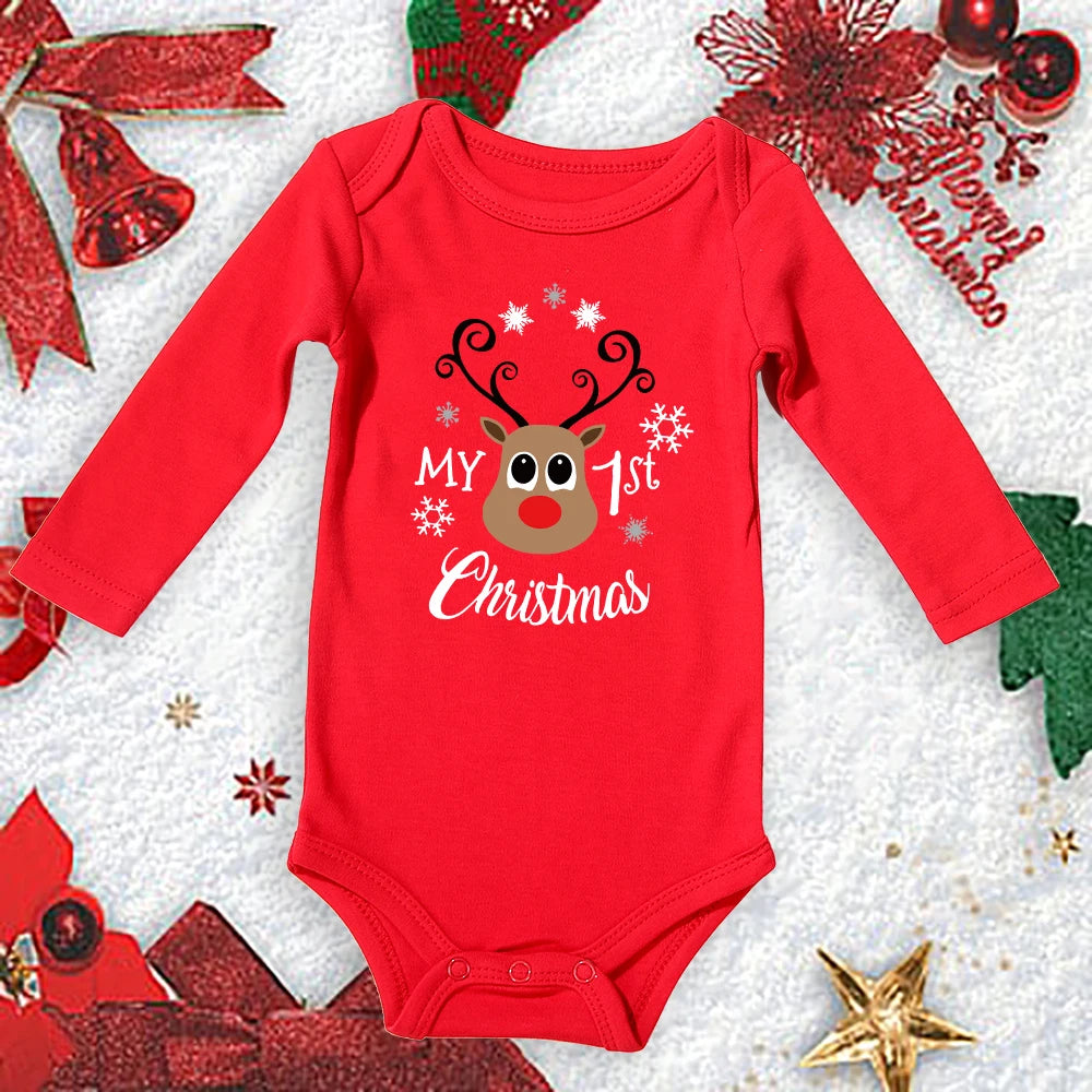 My First Christmas New Born Baby Bodysuits Clothes Ropa Toddler Girl Red Long Short Romper Jumpsuit Outfit Christmas Gifts