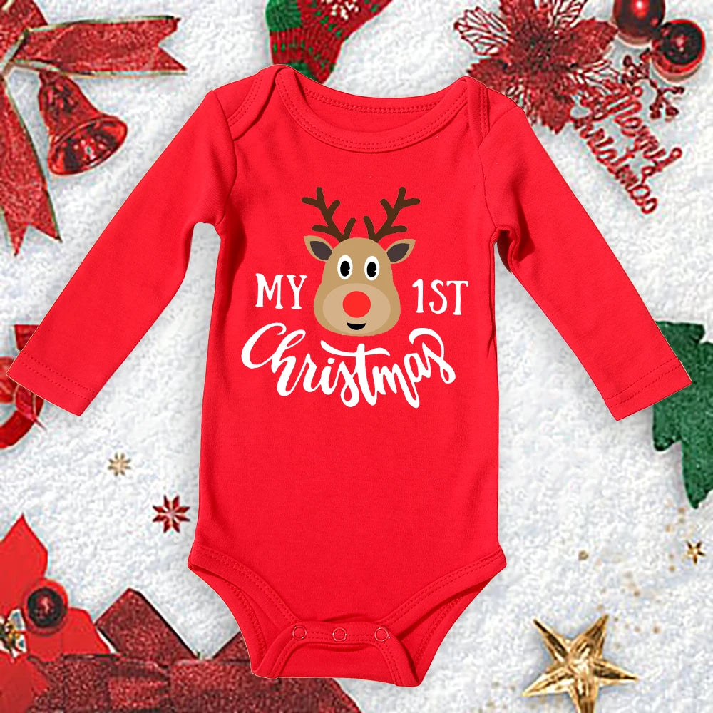 My First Christmas New Born Baby Bodysuits Clothes Ropa Toddler Girl Red Long Short Romper Jumpsuit Outfit Christmas Gifts