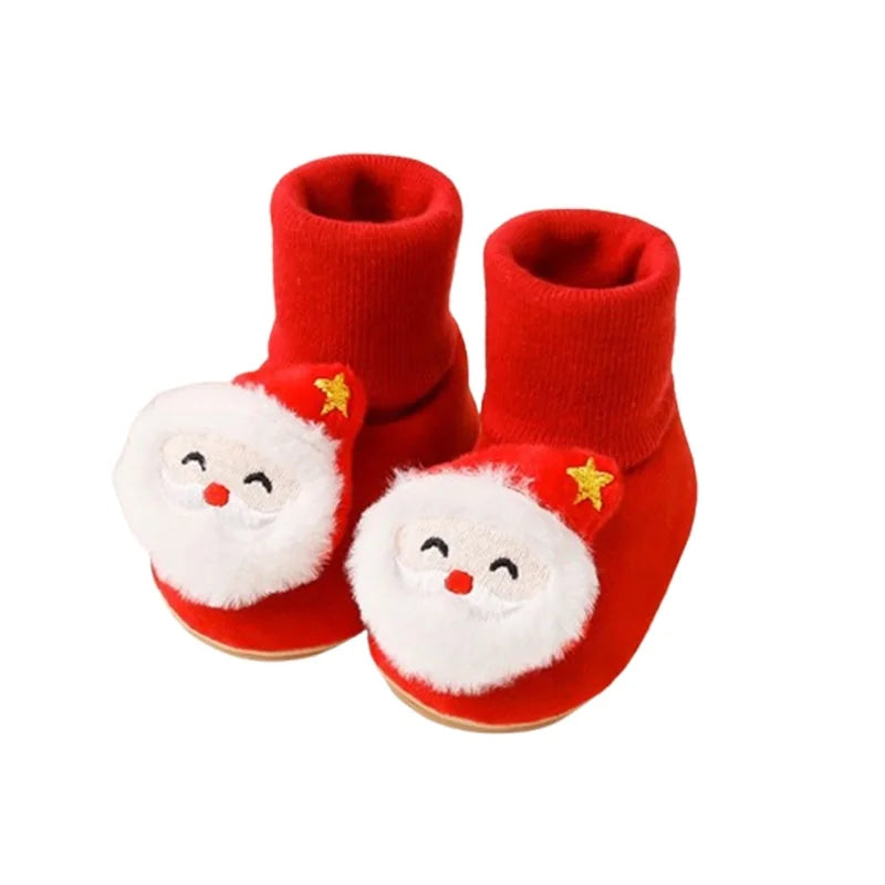 Baby Cute Christmas Socks Shoes Plush Santa/Reindeer/Snowman/Christmas Tree Non-Slip Soft Sole First Walking Shoes